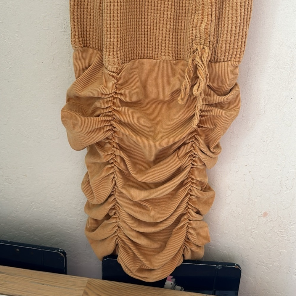 Free People FP One Katya Thermal Mini Bodycon Dress Gold Tan Small - Picture 4 of 4